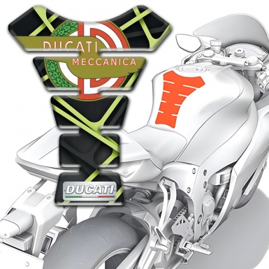 Ducati Tank Pad Motorbike Black with Green Stripes Base and Modern logo 