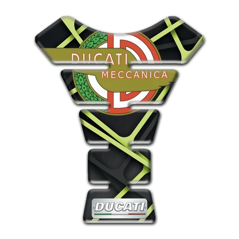 Ducati Tank Pad Motorbike Black with Green Stripes Base and Modern logo 