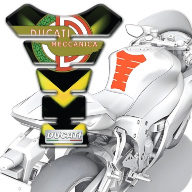 Ducati Tank Protector Black Base with Green Yellow Patterns and Modern Logo Design 