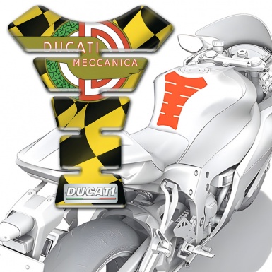 Ducati Tank Fuse Yellow Black Flag Effect with Modern Lohgo Style 