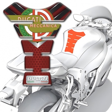 Ducati Tank Pad Protector Red Base with Nikel Details and Meccanica Logo Style 
