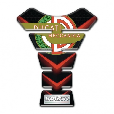 Ducati Tank Pad Protector Black base with Red V Shape Details and Maccanica Logo Style 