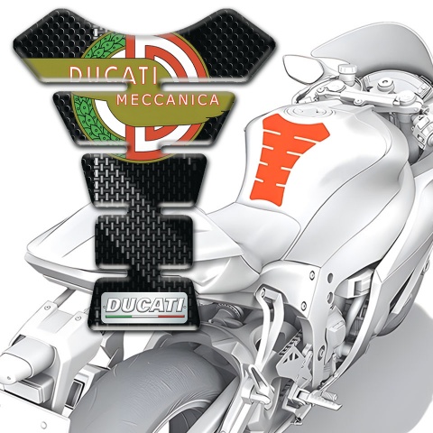 Ducati Tank Pad Motorbike Black Gray Print and Meccanica Logo Style 