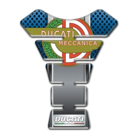 Ducati Tank Protector Blue Perforated Base Meccanica Logo Style 