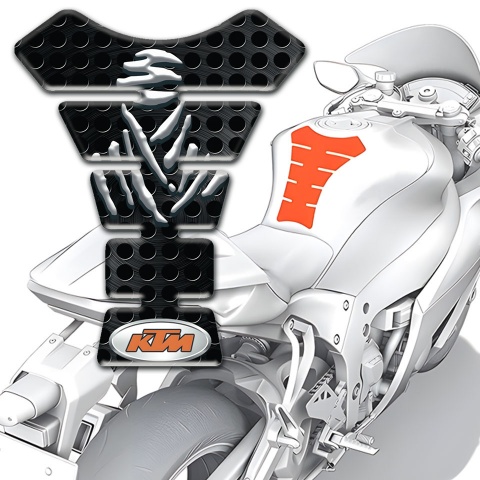 KTM Tank Guard Pads Black Perforated Base Samurai Logo Design 