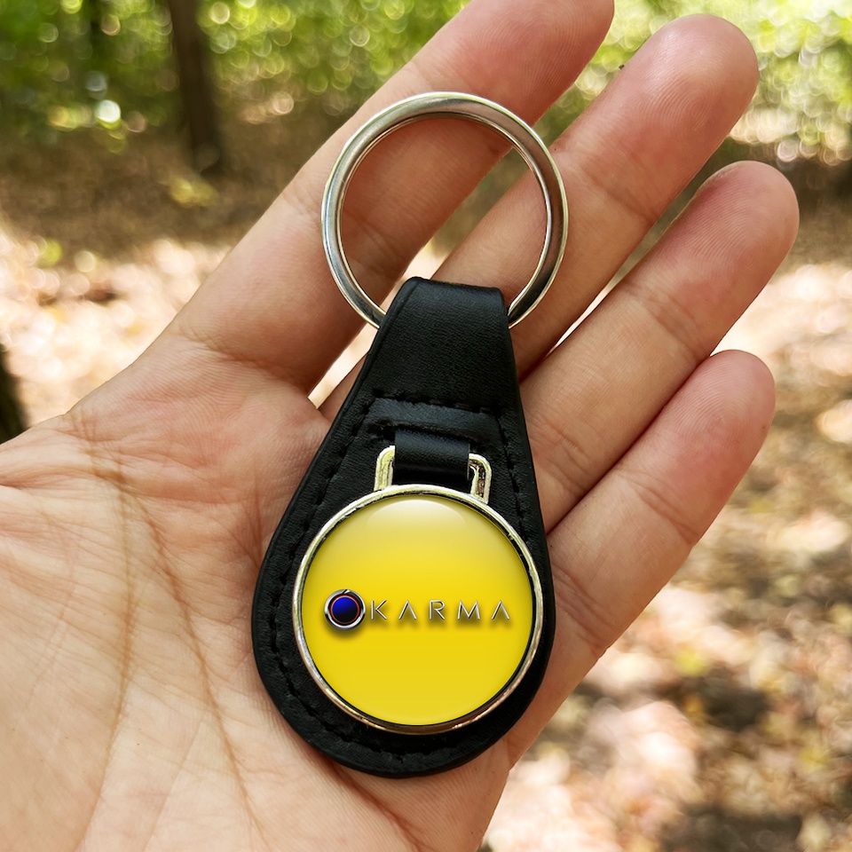 Karma Keyring Holder Leather Yellow Blue Eclipse Logo | Keychains ...
