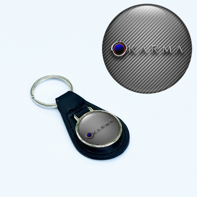 Karma Leather Keychain Dark Carbon Blue Eclipse Logo | Keychains ...