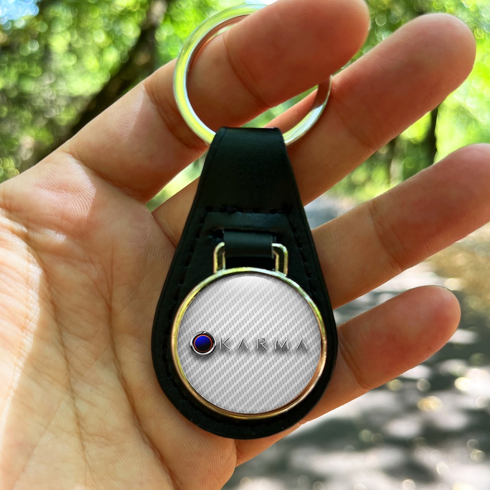 Karma Keychain Leather Light Carbon Blue Eclipse Logo | Keychains ...