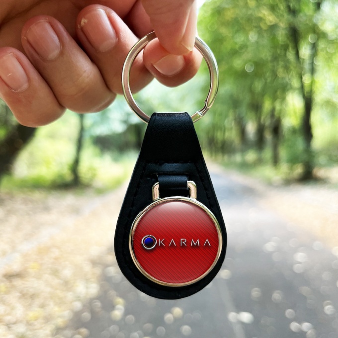 Karma Key Fob Leather Red Carbon Blue Eclipse Logo | Keychains ...