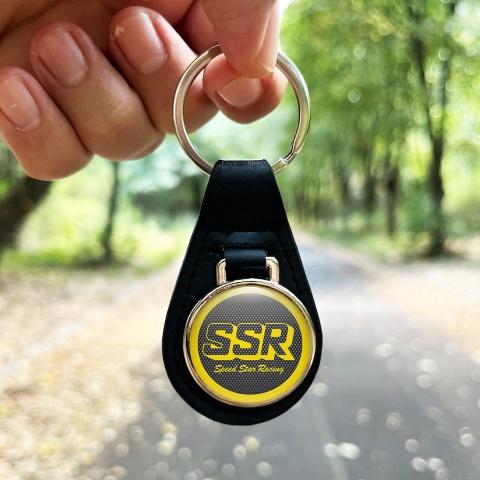 SSR Keychain Leather Light Carbon Yellow Ring Design