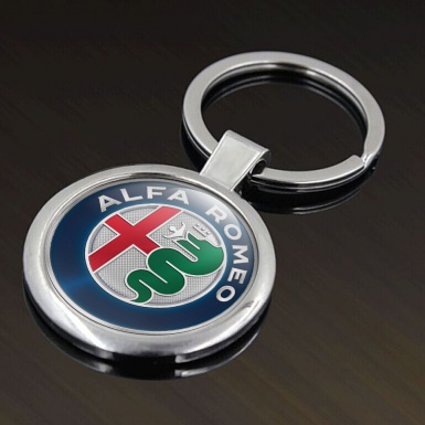 Alfa Romeo Key Holder Metal Navy Blue Silver Emblem Color Edition