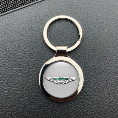 Aston Martin Key Holder Metal Light Grey White Classic Emblem