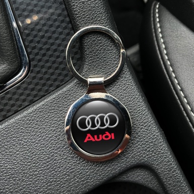 Audi Metal Key Ring Black Silver Red Classic Logo