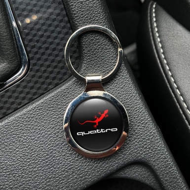 Audi Quattro Key Fob Metal Black Red Lizard Classic Logo 