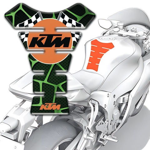 KTM Tank Fuse Black Base with Green Patterns and Round Logo