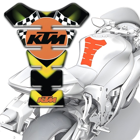KTM Tank Pad Motorbike Black with Green Yellow Print and Flags Logo 