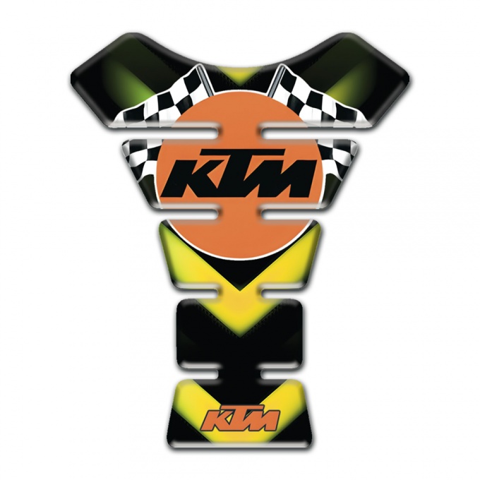 KTM Tank Pad Motorbike Black with Green Yellow Print and Flags Logo 