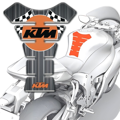 KTM Tank Fuse Gray with White Stripes Base and Flags Logo 