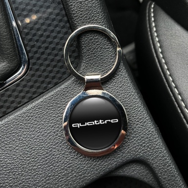 Audi Quattro Keychain Metal Black White Logo Design