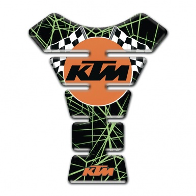 KTM Tank Protector Green Spider Web Base Round Orange Logo 