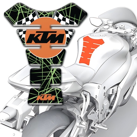 KTM Tank Protector Green Spider Web Base Round Orange Logo 