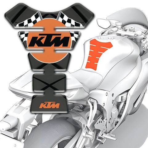 KTM Tank Pad Protector Gray with Black Lines Base Racing Flags Logo 