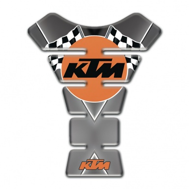 KTM  Tank Protector Gray with White Stripe Base and Racing Flags logo