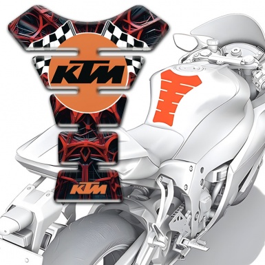 KTM Tank Pad Motorbike Red Spider Web Design with Round Orange Logo