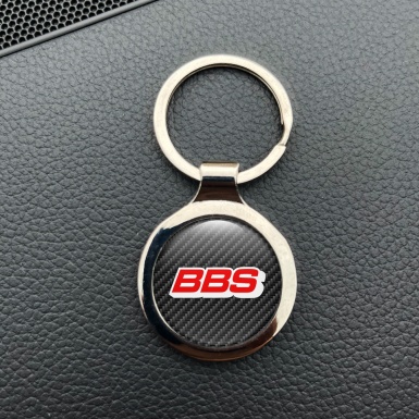 BBS Metal Key Ring Dark Carbon Red White Outline Logo Design