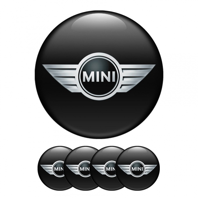 Mini Cooper Wheel Center Cap Domed Stickers Black Classic