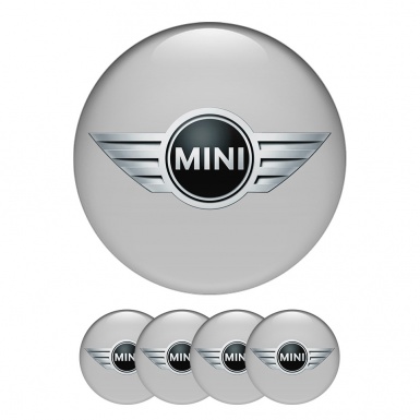 Mini Cooper Domed Stickers Wheel Center Cap Gray Classic