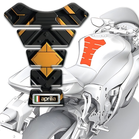 Aprilia Tank Pad Motorbike Black with Yellow Rhombus Design 