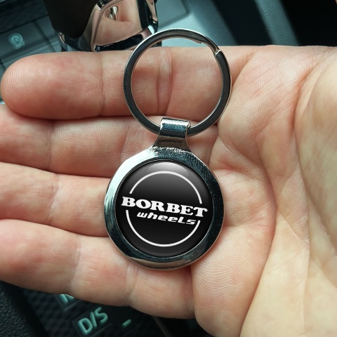 Borbet Wheels Metal Key Ring Black White Circle Logo Design