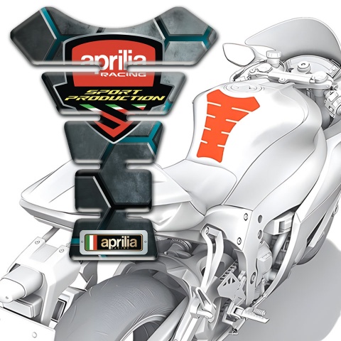 Aprilia Tank Fuse Gray Figures with Turquoise Outline Design 