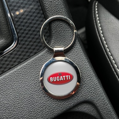 Bugatti Keychain Metal Light Grey Red Logo Classic