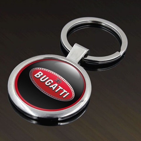 Bugatti Metal Key Ring Black Red Circle Logo Classic