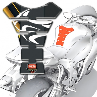Aprilia Tank Pad Motorbike Black with Yellow print Base Tiger Head Logo