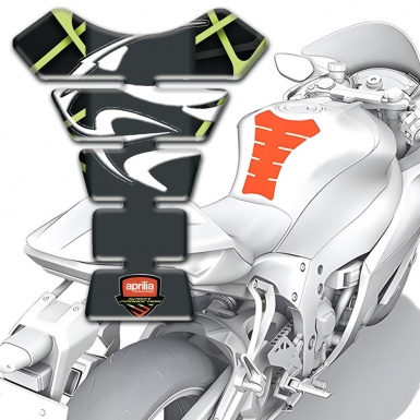 Aprilia Tank Protector Black with Green Lines base White Logo Style 