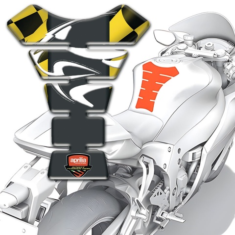 Aprilia Tank Guard Pads Black Yellow Squares background 