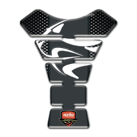 Aprilia Tank Pad Motorbike Black Silver Background White Logo 