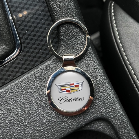 Cadillac Schlusselanhanger aus Metall Grau Basis mit Silber Schwarz Logo