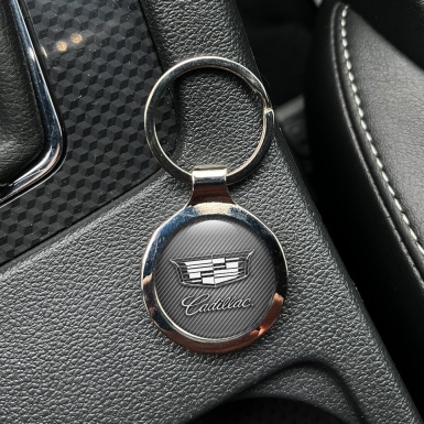 Cadillac Keychain Metal Light Carbon Classic White Logo Edition