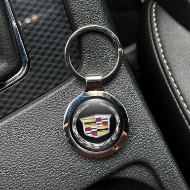 Cadillac Keychain Metal Black Silver Laurel Color Edition