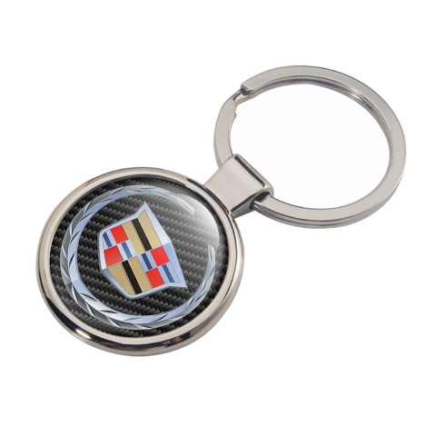 Cadillac Metal Key Ring Dark Carbon Silver Laurel Logo Design