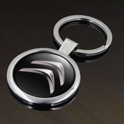 Citroen Keychain Metal Black Light Chrome Logo Edition