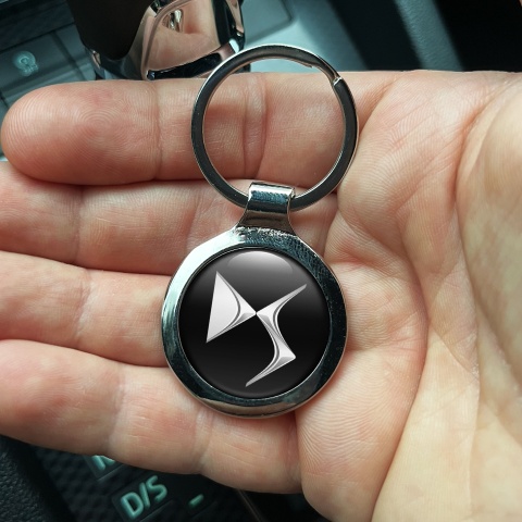 Citroen DS Metal Key Ring Black Chrome Logo Edition