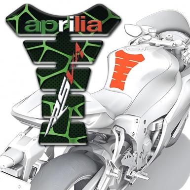 Aprilia Tank Guard Pads Black with Green Patterns and RSV4 Logo 