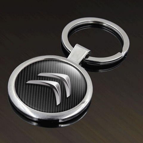 Citroen Metal Fob Chain Dark Carbon Chrome Logo Design