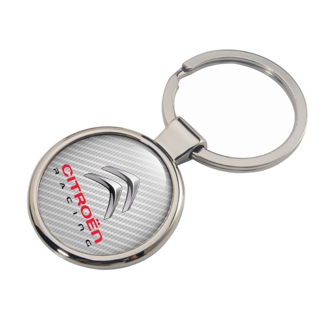 Citroen Racing Metal Key Ring Light Carbon Silver Red Logo Design
