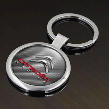 Citroen Racing Metal Key Ring Dark Carbon Chrome Logo Edition